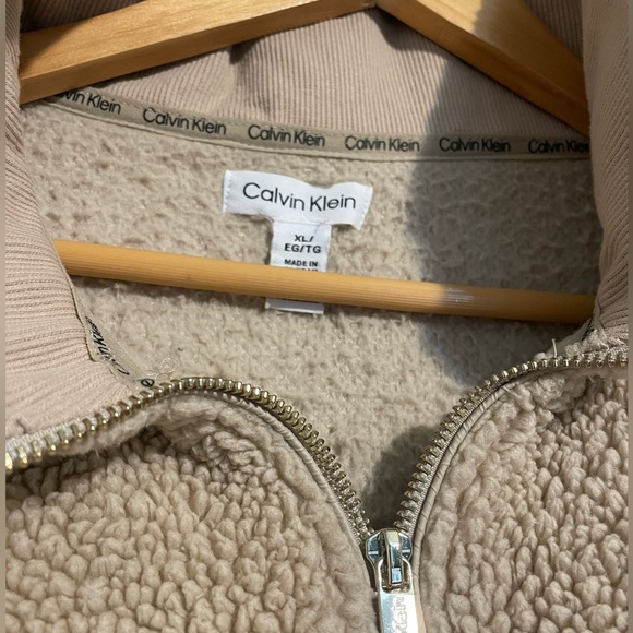 Calvin Klein Tan Sherpa Fleece Pullover - Picture 2 of 5